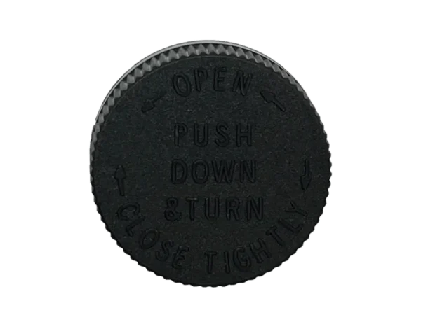 20-400 PDT Text Black Child Resistant Cap Foam Liner