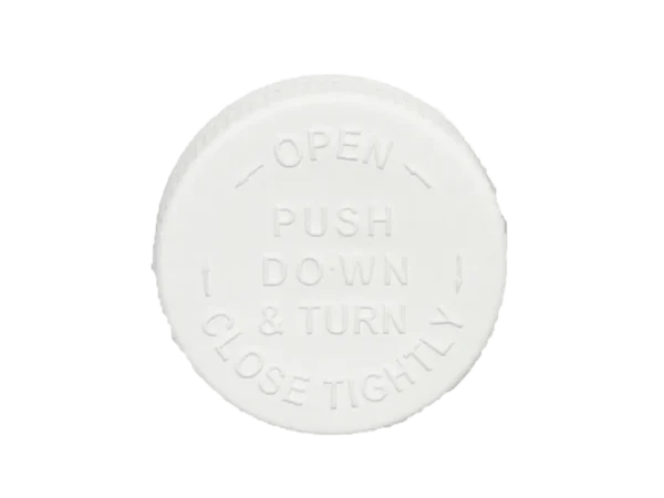 20-400 PDT Text White Child Resistant Cap Unlined
